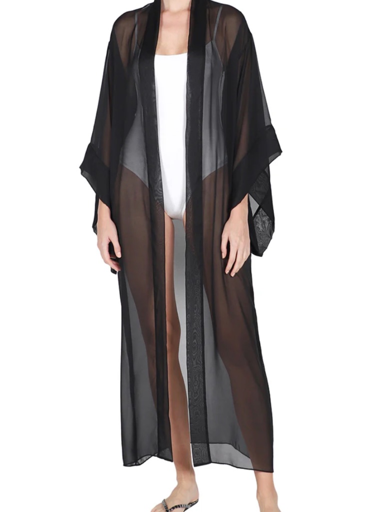 Jackpot Black Sheer Duster Kimono Nwt Med